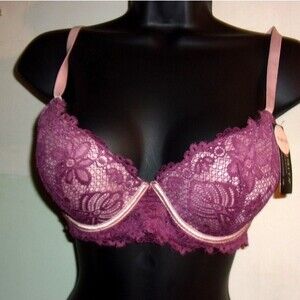 Youmita 34B Damson 2 Tone Floral Lace Push Up bra NWT